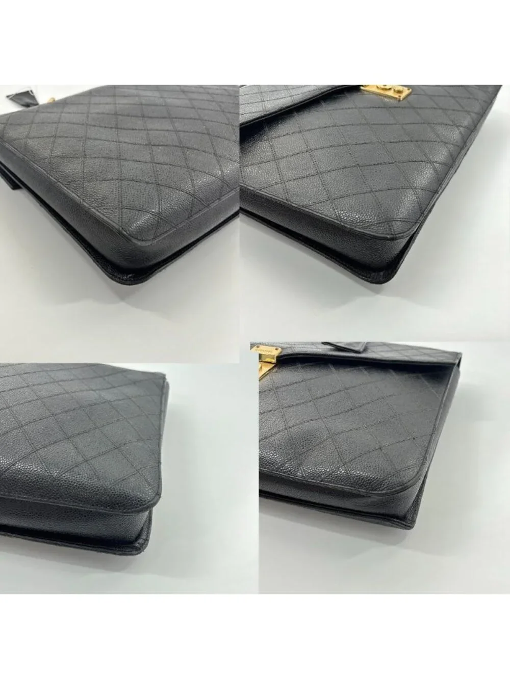 Chanel Bicolor Caviar Leather Business Briefcase Black